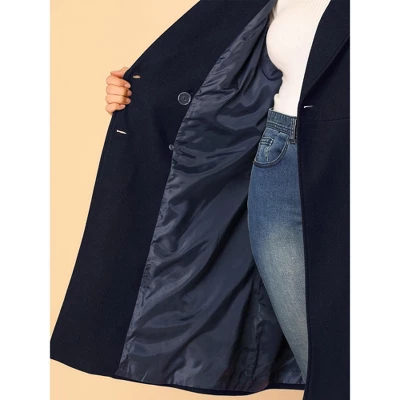 Agnes Orinda Women's Plus Size Winter Peacoat Notched Lapel Double Breasted Long Overcoats - Image 5