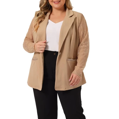 Agnes Orinda Women's Plus Size Work Flat Collar Notch Lapel Lace Front Blazers - Image 8