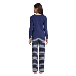 Lands' End Women's Knit Pajama Set Long Sleeve T-Shirt And Pants