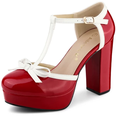 Allegra K Women's Platform Bow T-Strap Chunky Heels Pumps - Image 7