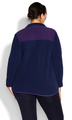 Women's Plus Size Color Block Polar Fleece Pullover - Navy | AVENUE