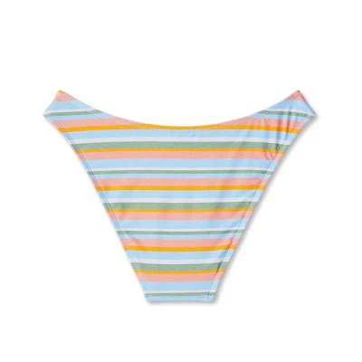 Women's High Leg Cheeky Bikini Bottom - Wild Fable™ Multi Lurex Striped - Image 6