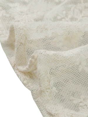 Allegra K Women's Floral Lace Shirt Short Sleeve Semi Sheer Button Down Blouse - Image 3