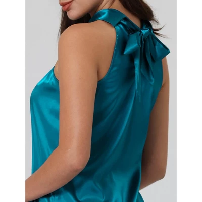 Hobemty Women's Halter Neck Sleeveless Tie Back Satin Work Blouse - Image 3