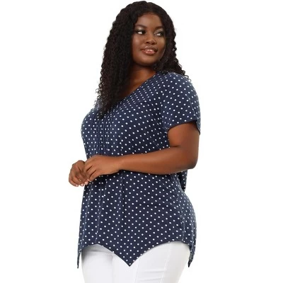 Agnes Orinda Women's Plus Size V Neck Asymmetric Polka Dots Top - Image 3