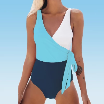 Women's Color Block Tie Side One Piece Swimsuit - Cupshe - Image 5