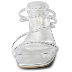 Allegra K Women's Rhinestone Strappy Kitten Heel Slide Heels Sandals