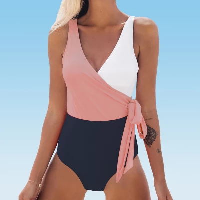 Women's Color Block Tie Side One Piece Swimsuit - Cupshe - Image 6