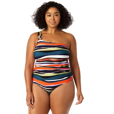Anne Cole Plus - Women's Ring Strap Asymmetric One Piece Swimsuit - Image 7