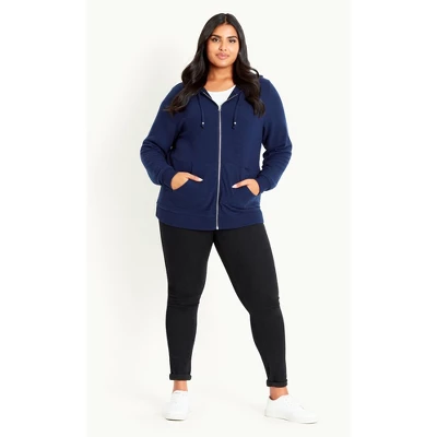 Women's Plus Size Soft Touch Zip Hoodie - Navy | EVANS - Image 3