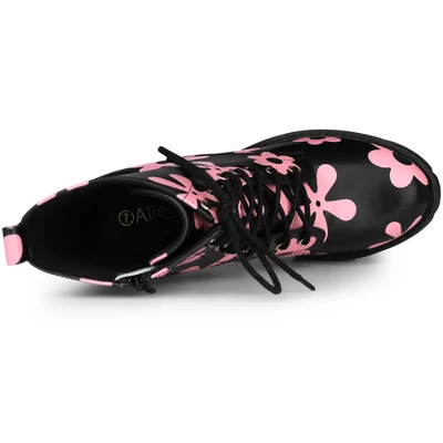 Allegra K Women's Printed Platform Round Toe Lace Up Block Heel Combat Boots - Image 4