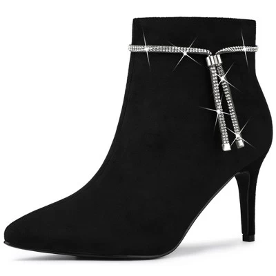 Allegra K Women's Bling Rhinestone Pointed Toe Stiletto Heels Ankle Boots - Image 7