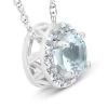 Pompeii3 3/4ct Round Diamond & Aquamarine Halo Solitaire Pendant Necklace 14k White Gold