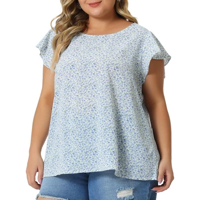 Agnes Orinda Women's Plus Size Floral Short Sleeve Casual Blouse - Image 9