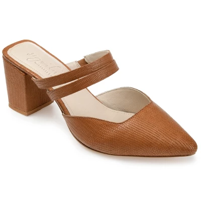 Journee Signature Womens Genuine Leather Kaitlynn Mules Low Block Heel Almond Toe Pumps - Image 9