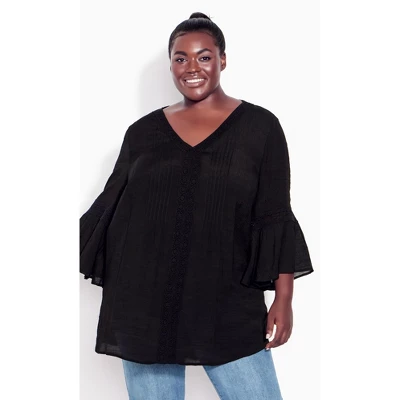 Women's Plus Size Pleat Lace Tunic - Black | AVENUE - Image 8