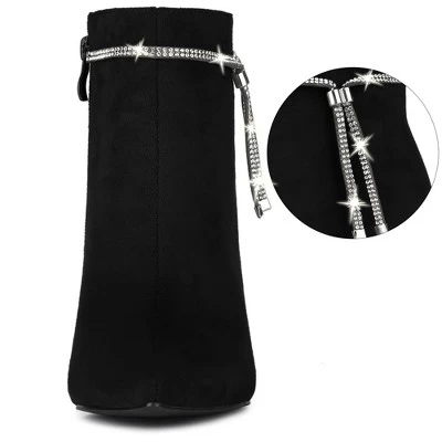 Allegra K Women's Bling Rhinestone Pointed Toe Stiletto Heels Ankle Boots - Image 2