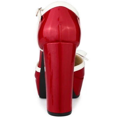 Allegra K Women's Platform Bow T-Strap Chunky Heels Pumps - Image 3