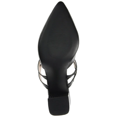 Journee Signature Womens Genuine Leather Kaitlynn Mules Low Block Heel Almond Toe Pumps - Image 4