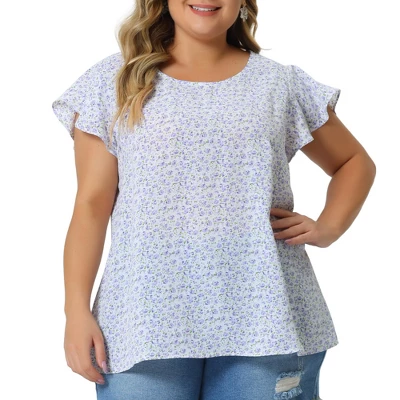 Agnes Orinda Women's Plus Size Floral Short Sleeve Casual Blouse - Image 10