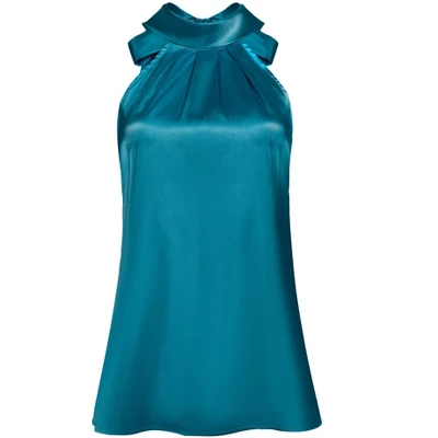 Hobemty Women's Halter Neck Sleeveless Tie Back Satin Work Blouse - Image 4