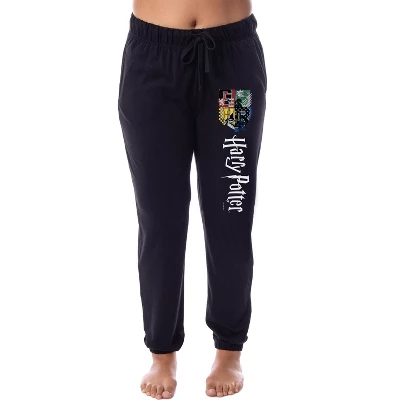 Harry Potter Womens' All Hogwarts House Crest Sleep Jogger Pajama Pants Black - Image 3