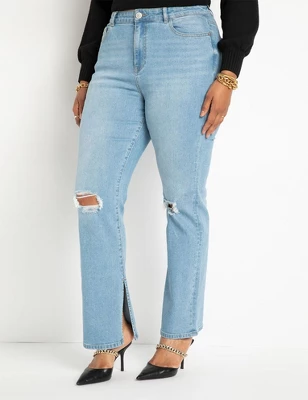 ELOQUII Women’s Plus Size Classic Fit Split Inseam Hem Straight Leg Jean - Image 3