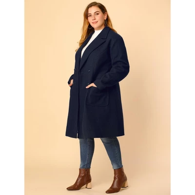 Agnes Orinda Women's Plus Size Winter Peacoat Notched Lapel Double Breasted Long Overcoats - Image 3