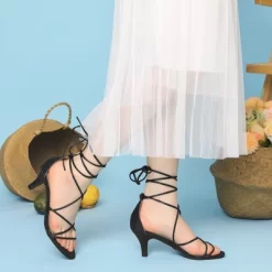 Perphy Women' Sandal Strappy Kitten Heel Lace Up Outreet Prom Shoe