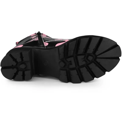 Allegra K Women's Printed Platform Round Toe Lace Up Block Heel Combat Boots - Image 5