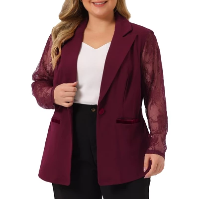 Agnes Orinda Women's Plus Size Work Flat Collar Notch Lapel Lace Front Blazers - Image 7