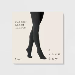 Women's Flat Knit Fleece Lined Tights - A New Day™