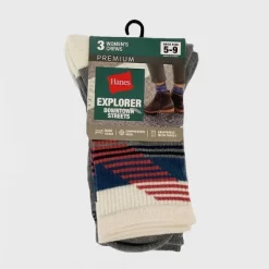 Hanes Explorer Downtown Streets 3pk Crew Socks - Red 5-9