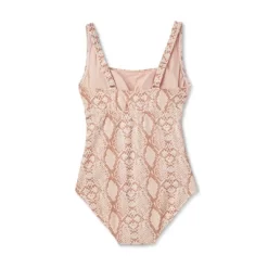 Women's Post Mastectomy Square Neck Full Coverage One Piece Swimsuit - Kona Sol™ Snake Print