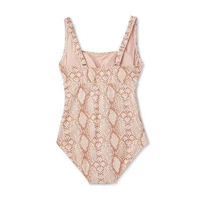 Women's Post Mastectomy Square Neck Full Coverage One Piece Swimsuit - Kona Sol™ Snake Print