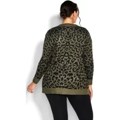 Women's Plus Size Longline Print Cardigan - Olive | AVENUE
