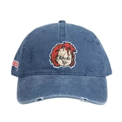 Chucky Face With Distressed Logo Adult Denim Baseball Cap