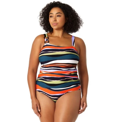 Anne Cole Plus - Women's Ring Strap Asymmetric One Piece Swimsuit - Image 2