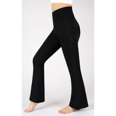 90 Degree By Reflex Womens Ribbed Interlink Madison Crossover Elastic Free V-Back Ankle Flared Pant