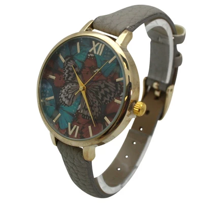 Olivia Pratt Faux Leather Butterflies Dial Women Watch