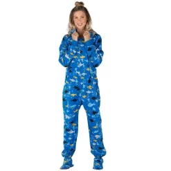 Footed Pajamas - Shark Frenzy Adult Hoodie Fleece Onesie