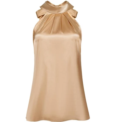 Hobemty Women's Halter Neck Sleeveless Tie Back Satin Work Blouse - Image 5