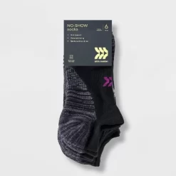 Women's 6pk Cushioned Performance Striped No Show Athletic Socks - All In Motion™ 4-10
