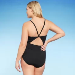 Women's Shirred Front Keyhole Back High Coverage One Piece Swimsuit With Tummy Control - Kona Sol™