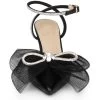 Perphy Rhinestone Mesh Bow Slingback Stiletto Heel Pumps For Women