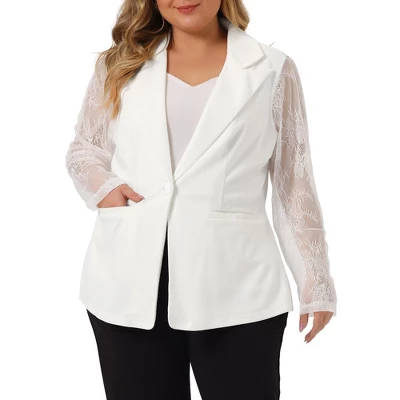 Agnes Orinda Women's Plus Size Work Flat Collar Notch Lapel Lace Front Blazers - Image 9