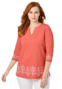 Jessica London Women’s Plus Size Embroidered Notch Neck Tunic