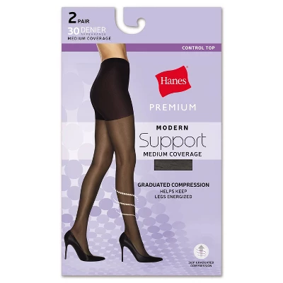 Hanes Women's 2pk Modern Support Graduated Compression Tights - Black - Image 2