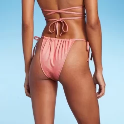 Women's Side-Tie Adjustable High Leg Bikini Bottom - Wild Fable™ Pink Lurex