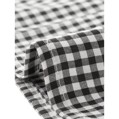 Allegra K Women's Plaid Puff Sleeve Blouse Contrast Collar Button Down Shirt Tops - Image 5